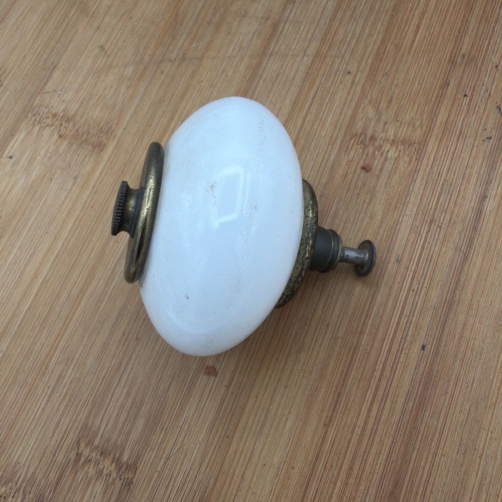 Vintage White Porcelain Cabinet‎ Knob Antique Ceramic Drawer Pull Brass